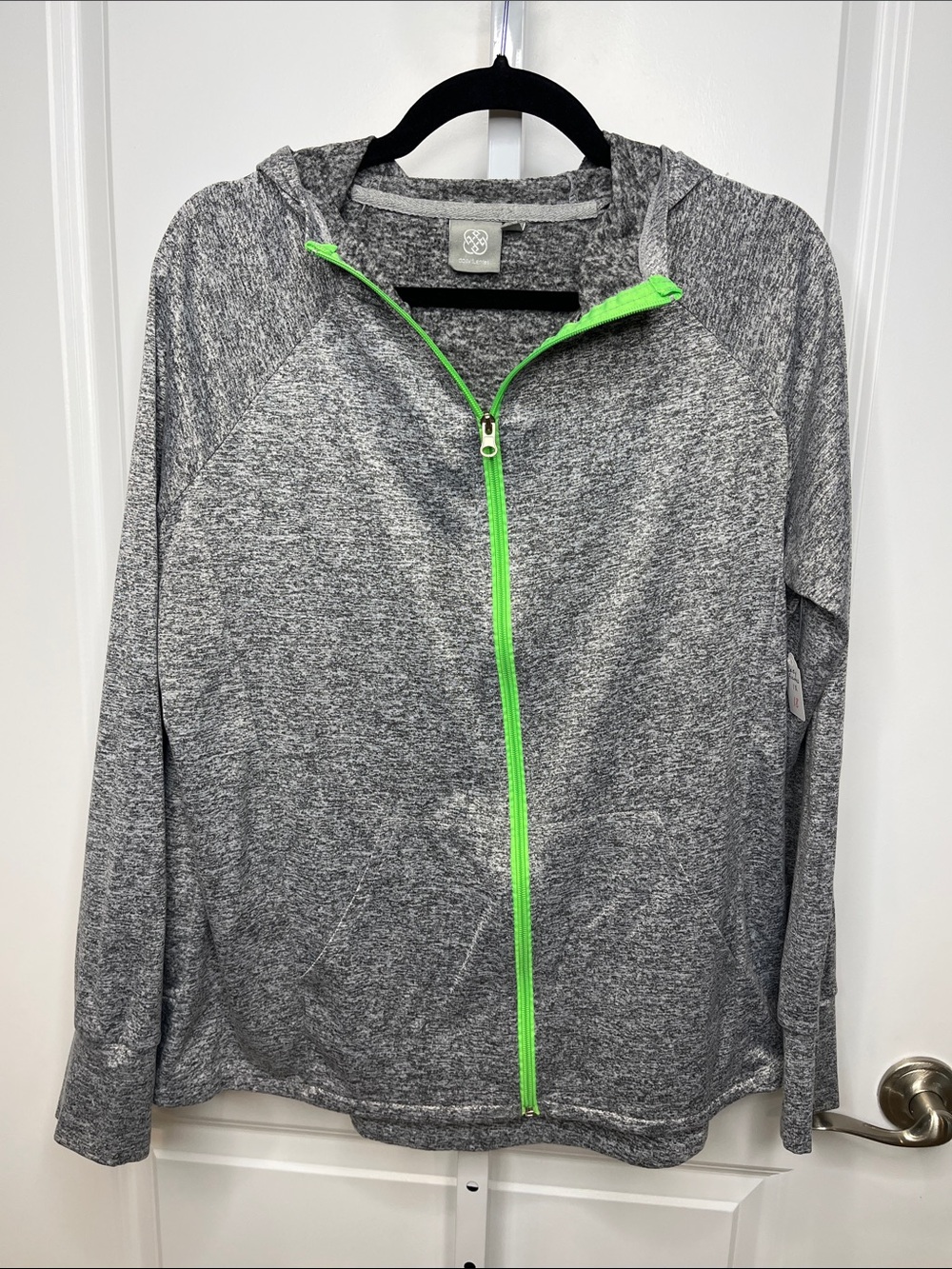 Daisy Fuentes Gray Zip-Up Hoodie with Neon Green Trim Women’s 1X